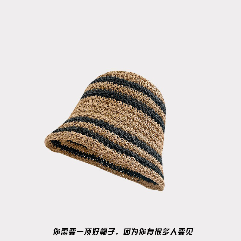 Sombrero de pescador a rayas japonesas, sombrero de verano para mujeres, sombrero de paja plegable, sombrero de sol de playa