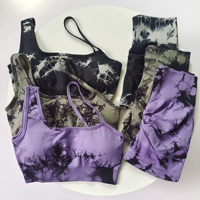 Cintura alta, cadera, melocotón, traje de teñido anudado deportivo, traje de yoga de hombro inclinado a prueba de golpes para mujer