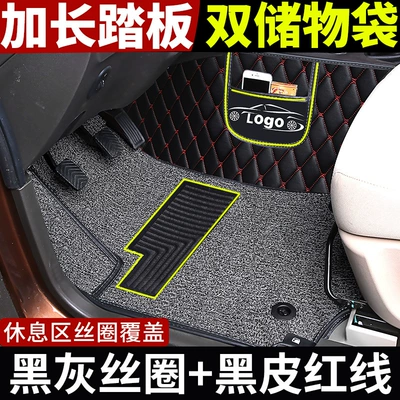 Original Car Mats, Modelə uyğun ayaqaltı - please-note-the-model-year-when-placing-an-order-double-layer-full-coverageblack-leather-with-red-stitching-black-and-gray-silk-loop