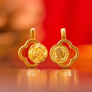 24K Gold Pure Gold 999 Hollow Four-Leaf Rose Flower Rose Pendant 3D Hard Gold Queen Clavicle Necklace Wholesale