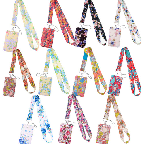 Small flowers, roses, mobile phone rope card holder, bus work brand, key chain, access card lanyard for men and women