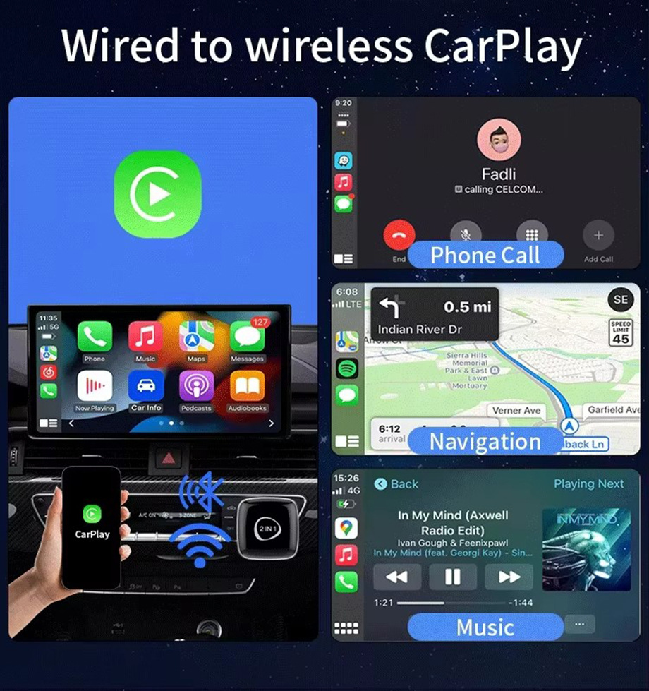 Cross-Border Factory Source Mini Adapter for Apple and Android 2-in-1 Wired to Wireless Carplay Box