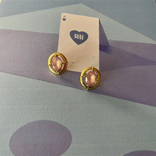 :韩国精致宝石高级感水晶椭圆耳钉椭圆形时尚百搭简约