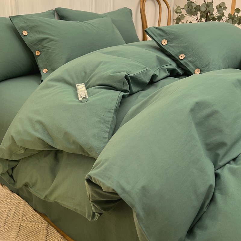 Pure Cotton Bedding Set Solid Colour Four Piece Duvet Cover Set_voghion.com