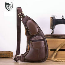 跨境真皮背包贴身胸前包男士休闲单肩斜挎包潮流多功能男士胸包