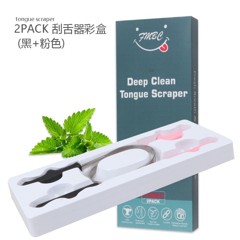 Black + Pink Tongue Cleaner 2-piece Set