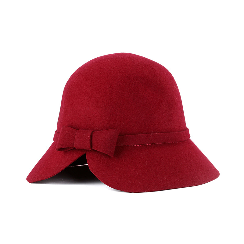 Sombrero de otoño e invierno pura lana estilo Coreano Japonés personalidad la moda brecha arco pequeño sombrero cúpula en stock al por mayor