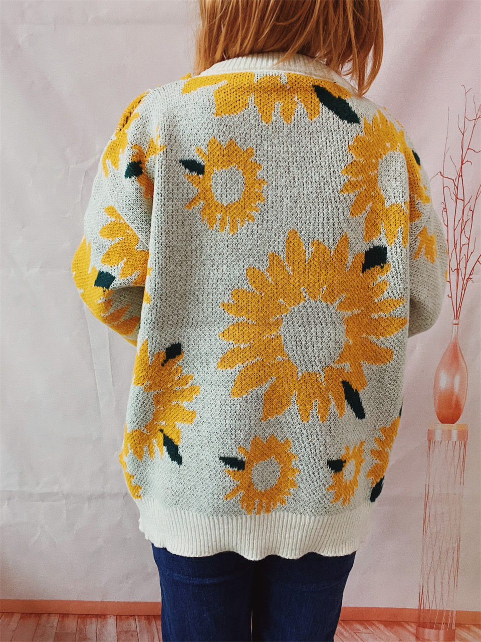 Women's Sunflower Jacquard Knitted Pullover Sweater For Winter_voghion.com