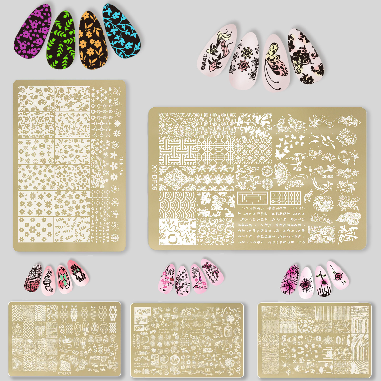 Manicure impresión placa de acero molde pétalos dorados encaje mariposa estilo nacional herramienta de transferencia de bambú sello de silicona