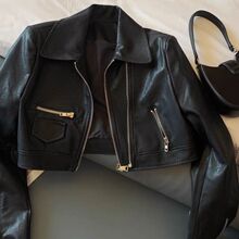 小个子机车短外套双拉链水洗PU皮衣女秋季黑色通勤百搭西装