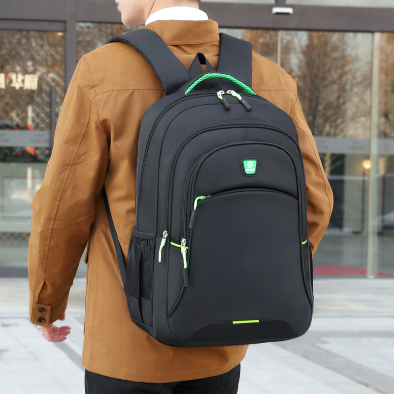 Men's business trip, computer backpack, black Oxford cloth splash proof high school student backpack_voghion.com