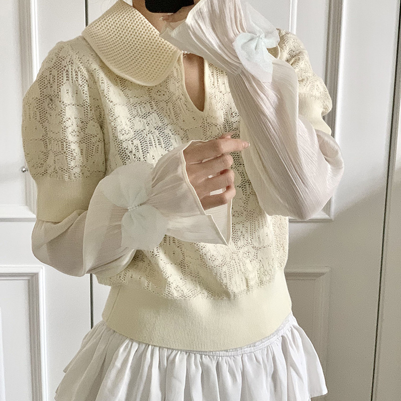 Mangas de hielo, mangas de protección solar, verano, nuevo estilo, temperamento elegante, gasa de malla, lazo, mangas abullonadas sueltas, protección de mangas, protección de brazos