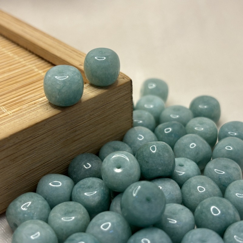 油青玉髓老型珠子散珠豆種翡翠色隔珠diy手工串珠腰珠手鍊配件材