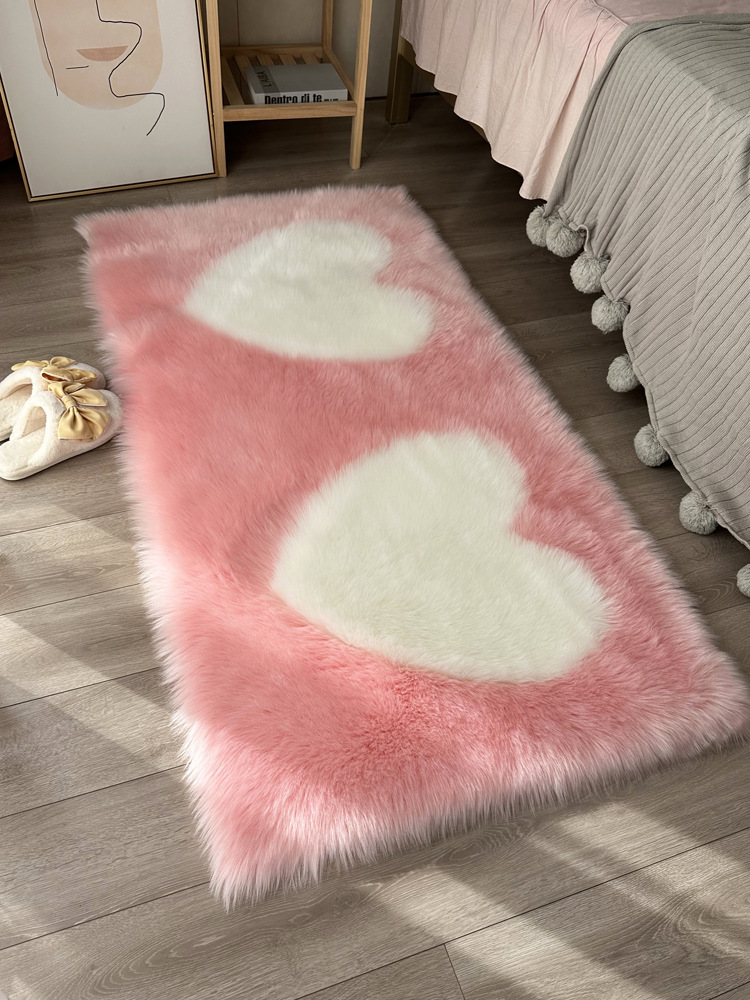 Imitation Wool Bedside Carpet Pink Heart-Shaped Plush Floor Mat Wedding Room Daughter's Room Cute Bay Window Blanket Heart Sofa Cushion