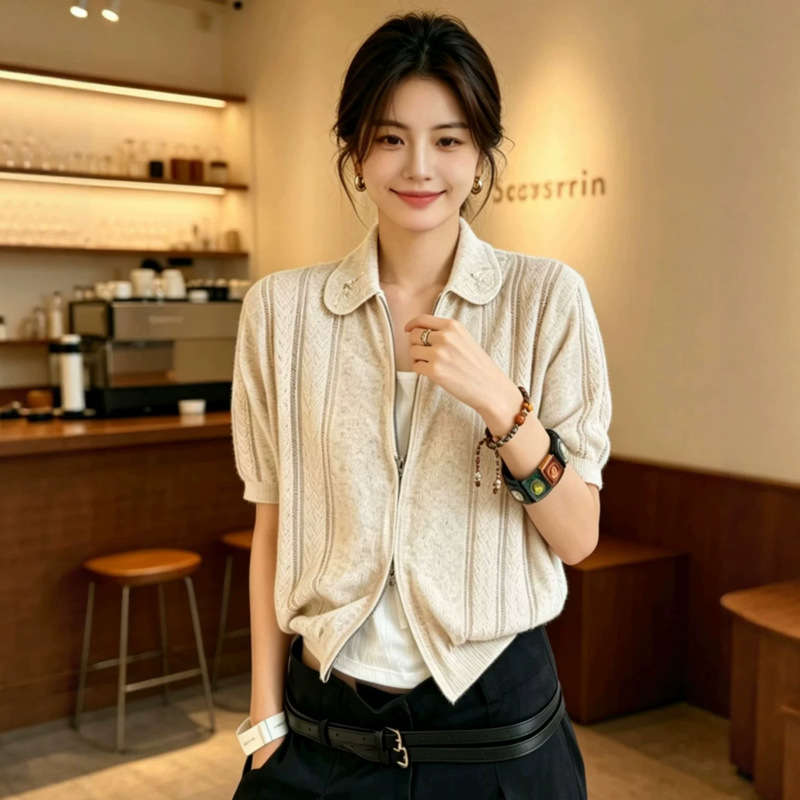 High-Quality Designer Brand Summer Tops, High-End Women's Clothing from Nanyou, Elegant Socialite Style, High-End Knit Cardigan Outerwear High-Quality Designer Brand Summer Tops, High-End Women's Clothing from Nanyou, Elegant Socialite Style, High-End Knit Cardigan Outerwear