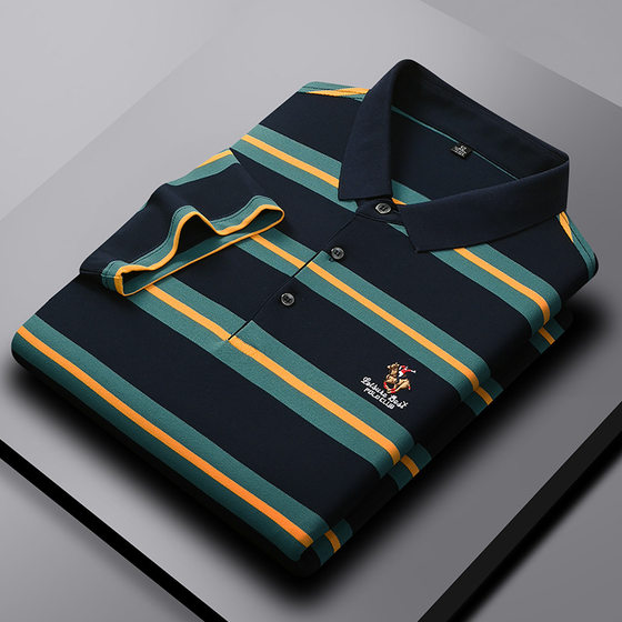 Ali Tiger Summer New Men's Young and Middle-aged Striped All-match Casual Embroidered POLO Shirt T-shirt Lapel Top Clothes