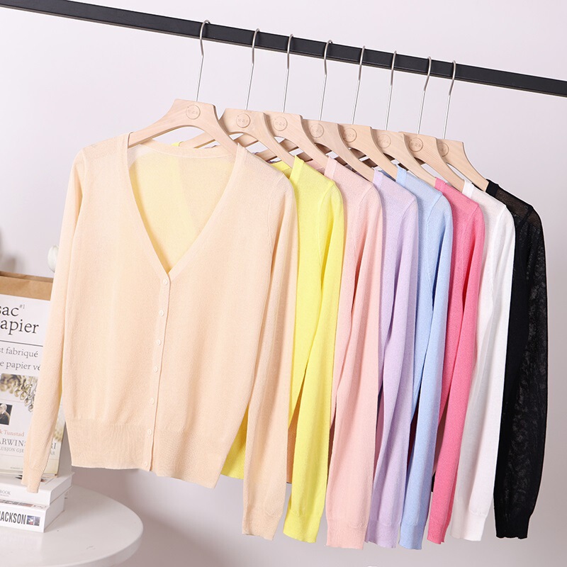 Summer New Sunscreen Clothes Knitwear Women's Korean-style Short Large Size Loose Long Sleeve Ice Silk Air-conditioning Shirt Jacket