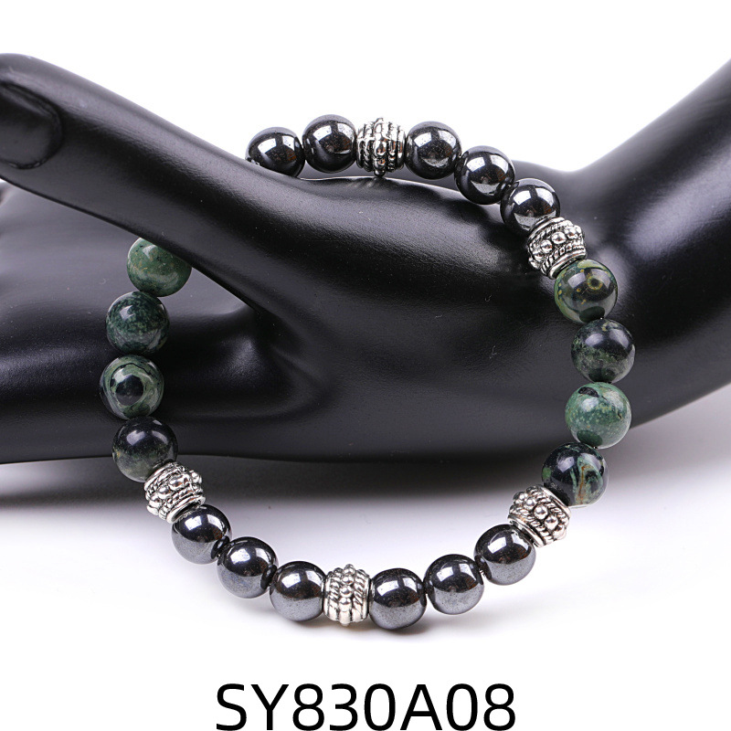SY830A08 bird stone + black iron ore bead bracelet
