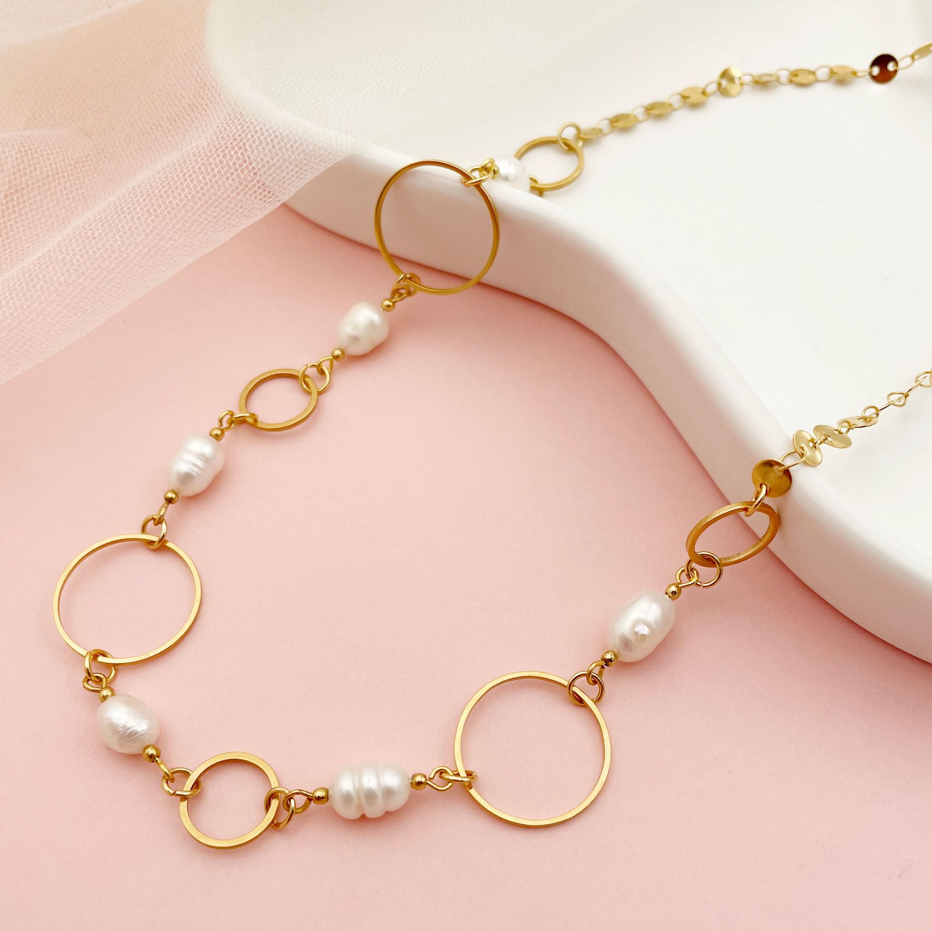 304 Stainless Steel Material Printing Pattern Women'S Gender Wholesale Jewelry Bohemian Printing 304 Stainless Steel Pearl 14K Gold Plated Pearl Plating Stainless Steel Necklaces