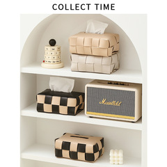 Wholesale Retro Black and White Checkered Paper Towel Box for Living Room, Luxury Dining Table Napkin Holder, American Leather Paper Towel Holder