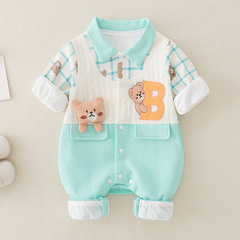 Baby Spring New Double Cartoon Onesie for Newborn Boys, Autumn/Winter Comfort Korean Style Crawling Suit