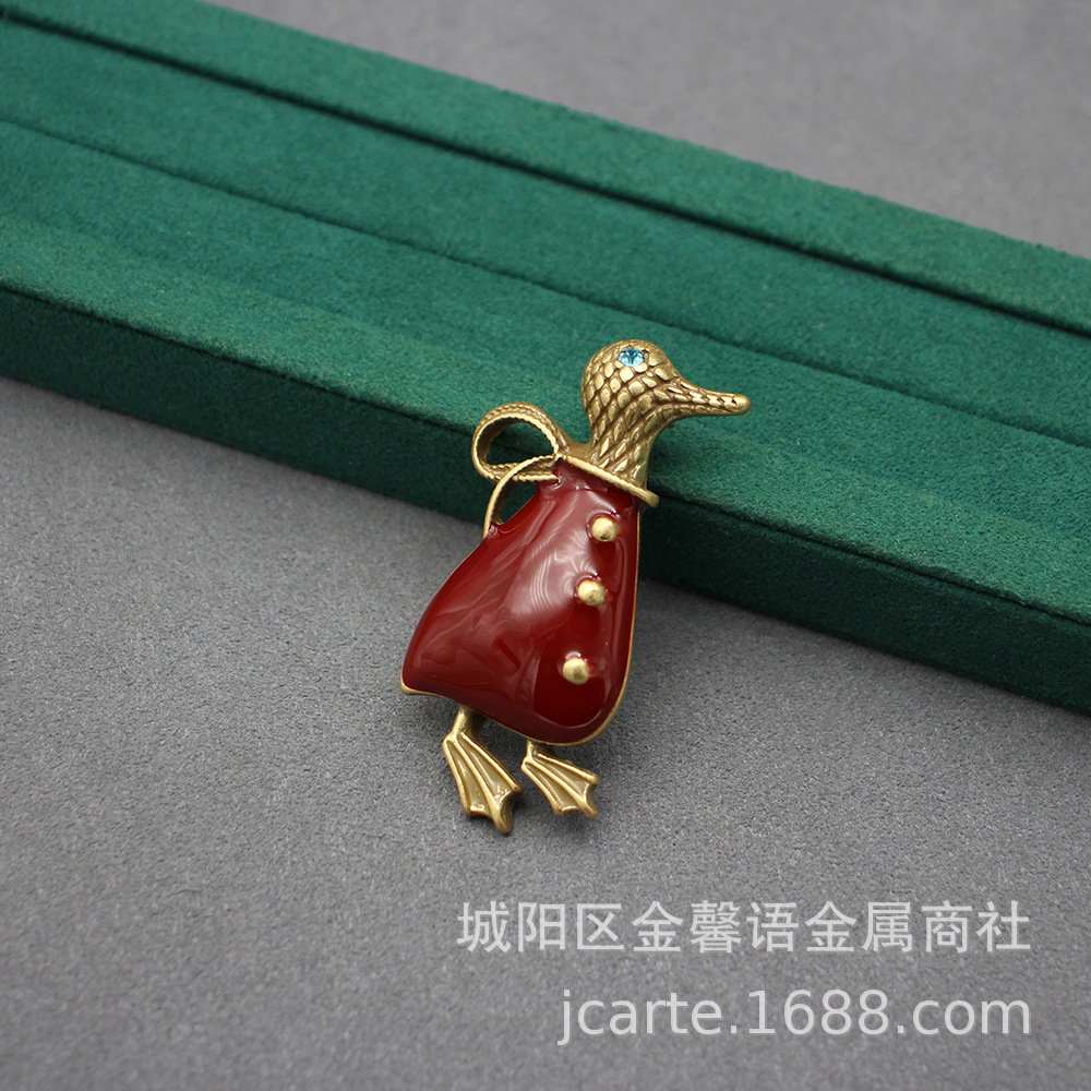 서양 중간 고대 구리 도금 18 올드 빈티지 골드 매칭 블루 에나멜 디자인 펭귄 디자인 작은 브로치