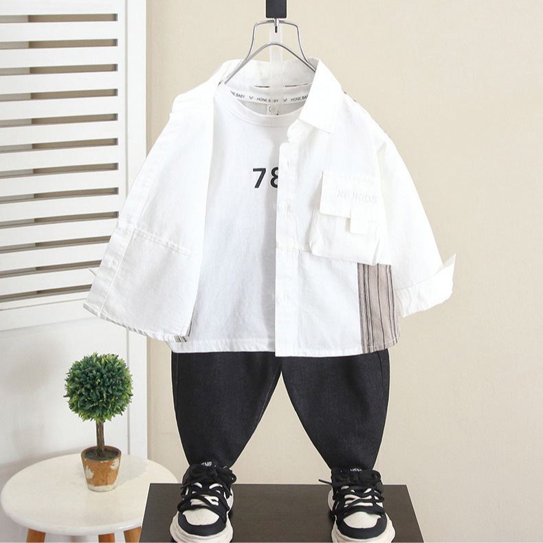 6266 Camisa de manga larga para niños Estilo de primavera y otoño 2024 Camisa de estilo occidental de otoño para niños nuevos Ropa de otoño para bebés