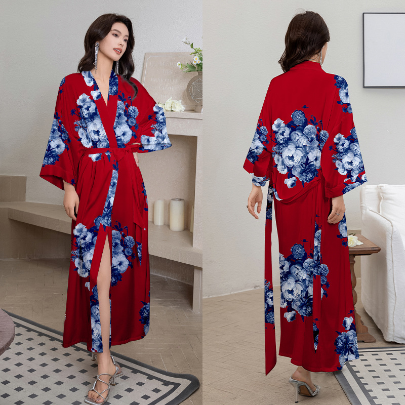 Yaoting nuevo camisón de las mujeres de primavera y verano de hielo fino Satén de seda elegante estilo Nacional de lujo con cordones vestido de la mañana desgaste del hogar 2669