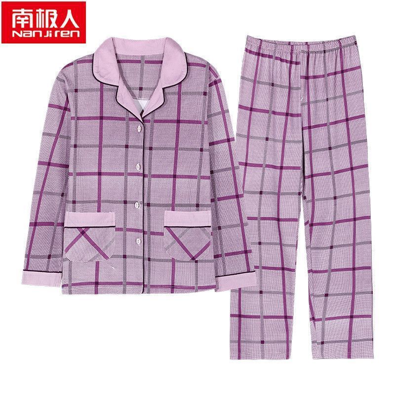 Pijamas Mujer Primavera y Otoño 2023 nuevo 100% algodón de manga larga a cuadros jóvenes y de mediana edad ropa para el hogar se puede usar fuera del traje
