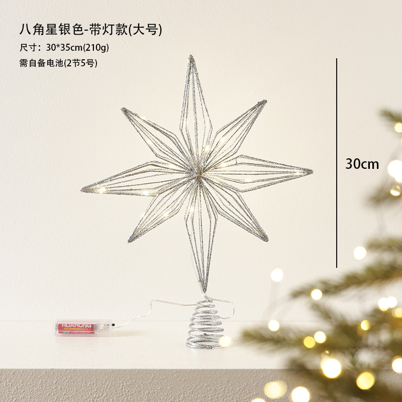 Árbol de Navidad hierro forjado estrella decoración con lámpara brillante estrella de penta de color champán árbol de Navidad decoración colgante