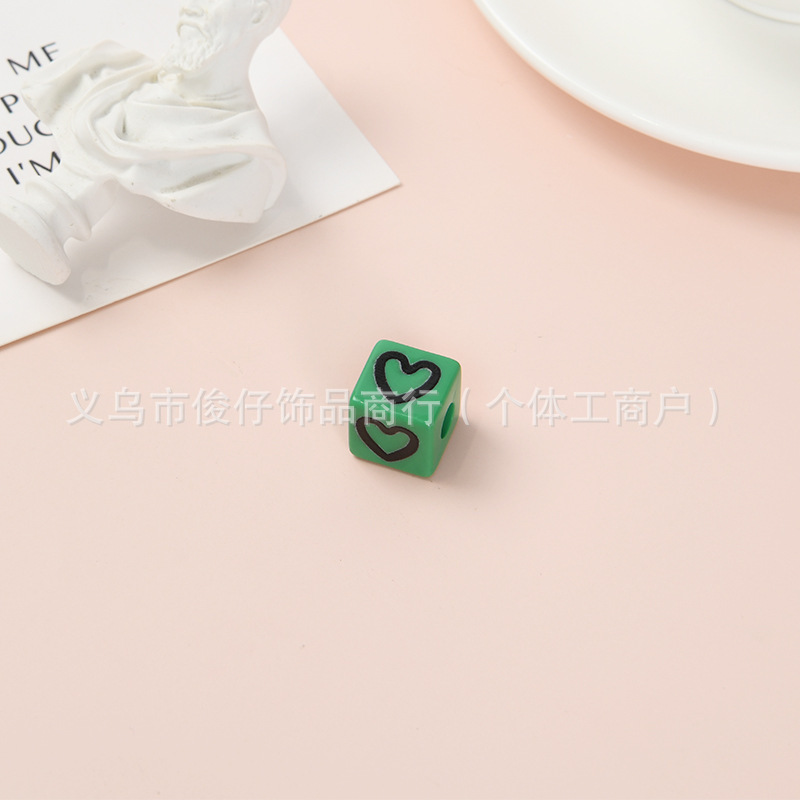 彩色串珠方块爱心手机链6mm大孔珠子diy饰品配件亚克力手工印花|undefined