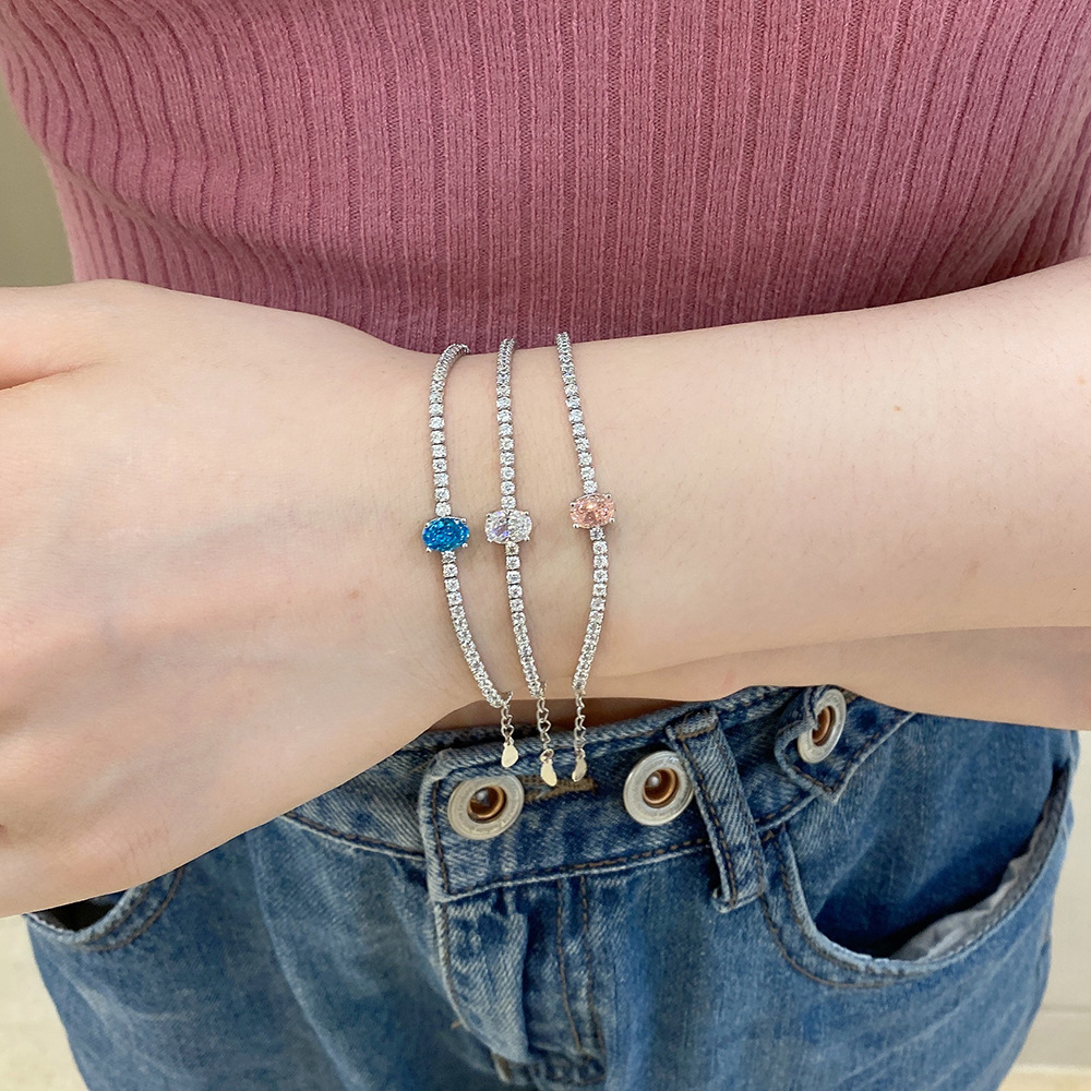 Fashion Oval Sterling Silver Plating Inlay Zircon Bracelets 1 Piece