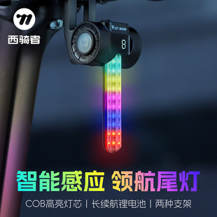 WEST BIKING intelligent running water tail light pilot light colorful brake tail light night riding warning light riding equipment