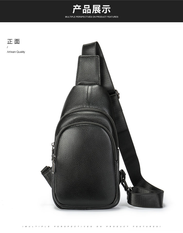 Túi đeo ngực nam da bò thật vân trơn, đựng vừa máy tính bảng 8 inch — Màu đen, Phiên bản nâng cấp màu đen chi tiết 17