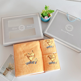 Wholesale Pikachu Genie Coral Fleece Soft Cute Wedding Full Moon Gift Hand Gift Towel Bath Towel Gift Box suit