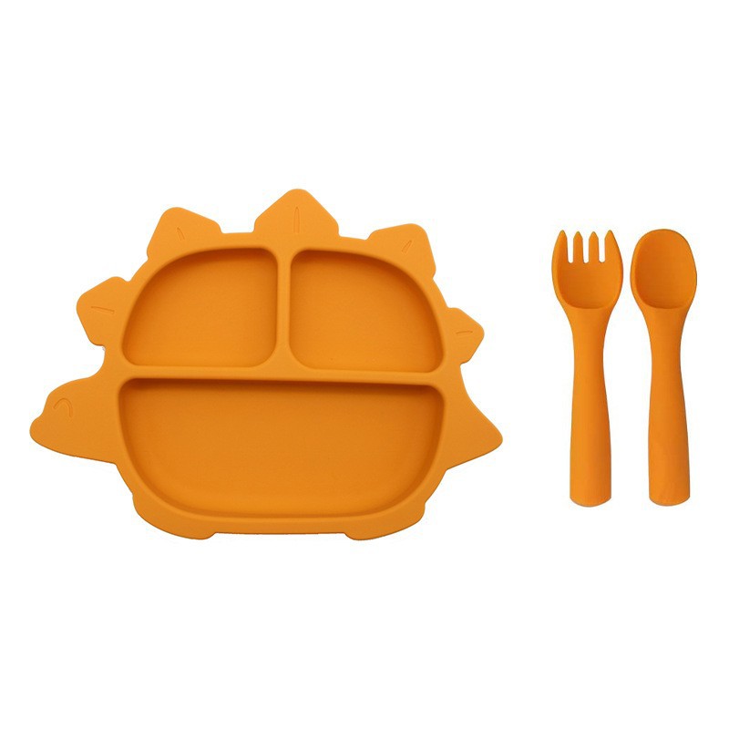 실리콘 [익룡 디너 접시 + 원형 손잡이 포크와 스푼] 카모마일