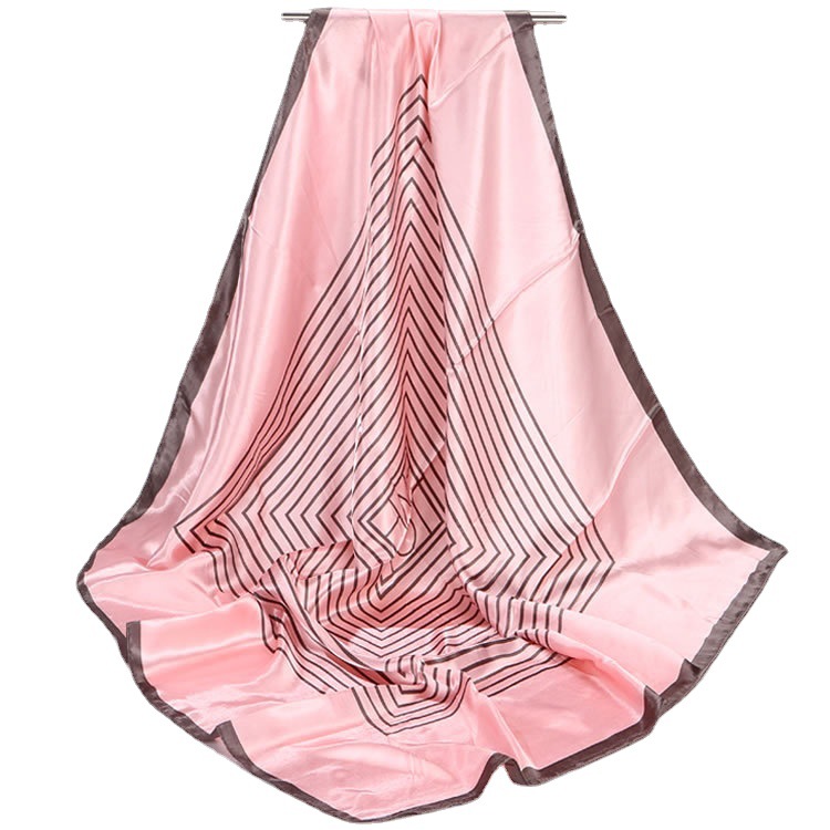 Women's Striped Black White Printed Silk Scarf Korean Fashion Simple Large Square Faux Silk Spring Summer Style Accessory_voghion.com