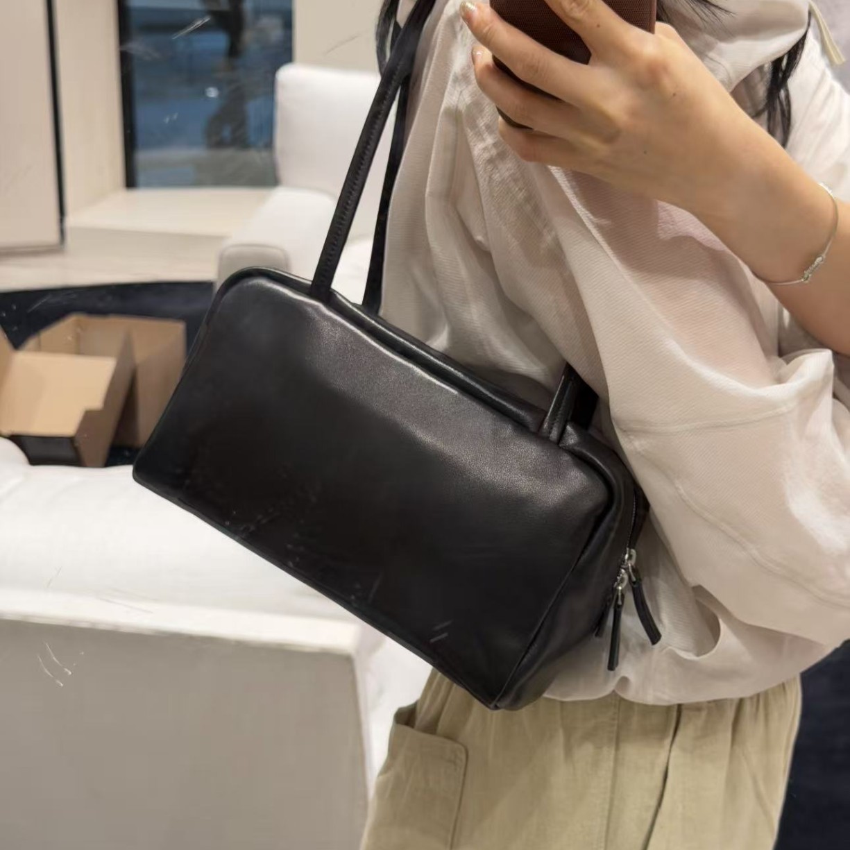 Jennie's same style Astra small bowling bag, 2026 summer model, top-layer cowhide handbag for underarm wear