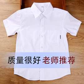 儿童白衬衫短袖夏装男童校服中小学生衬衣纯色尖领男生上衣表演服