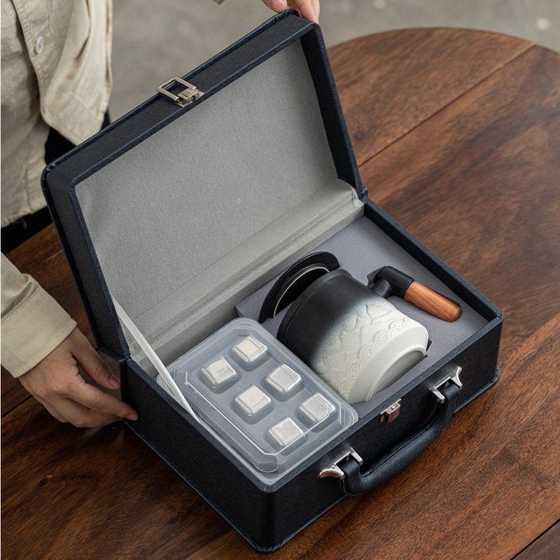 Conjunto de regalos de negocios taza de filtro de cerámica taza de chorro de arena gradiente taza de agua con caja de regalo de ladrillo de hielo LOGO grabado