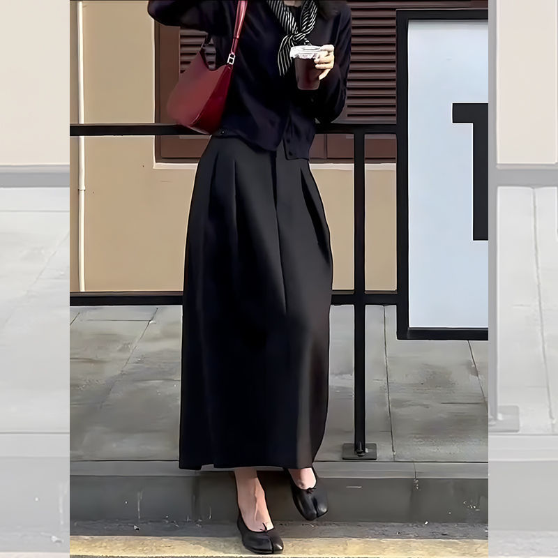 Black Suit Flower Bute Dress Women's Spring and Autumn New High Waist Slimming Mask Covering Elegant All-match Split Casual Half-length Skirt Black Suit Flower Bute Dress Women's Spring and Autumn New High Waist Slimming Mask Covering Elegant All-match Split Casual Half-length Skirt