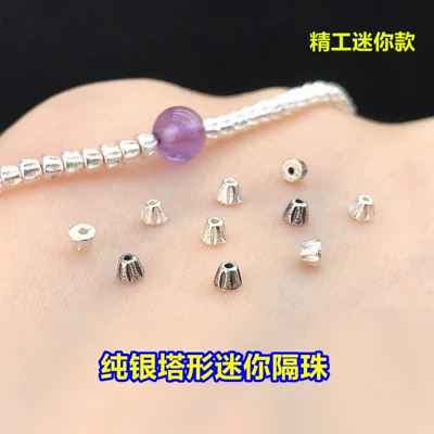 s925 pure silver hammered tower-shaped small beads mini spacer beads crystal decorative accessories for DIY woven bracelets and necklaces