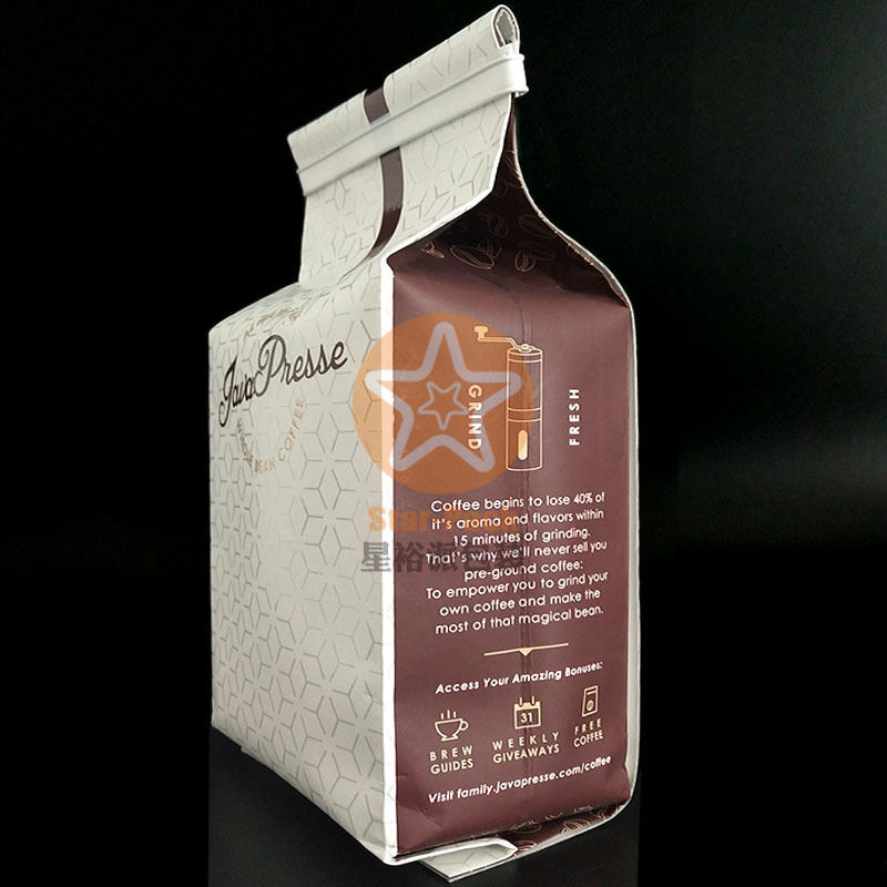 自封咖啡袋白牛皮纸复合镀铝中封风琴袋