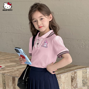 Wholesale Girls Summer T-Shirt 2025 New Sweet Polo Collar Medium and Large Children's Clothing Energetic Little Girl Tops