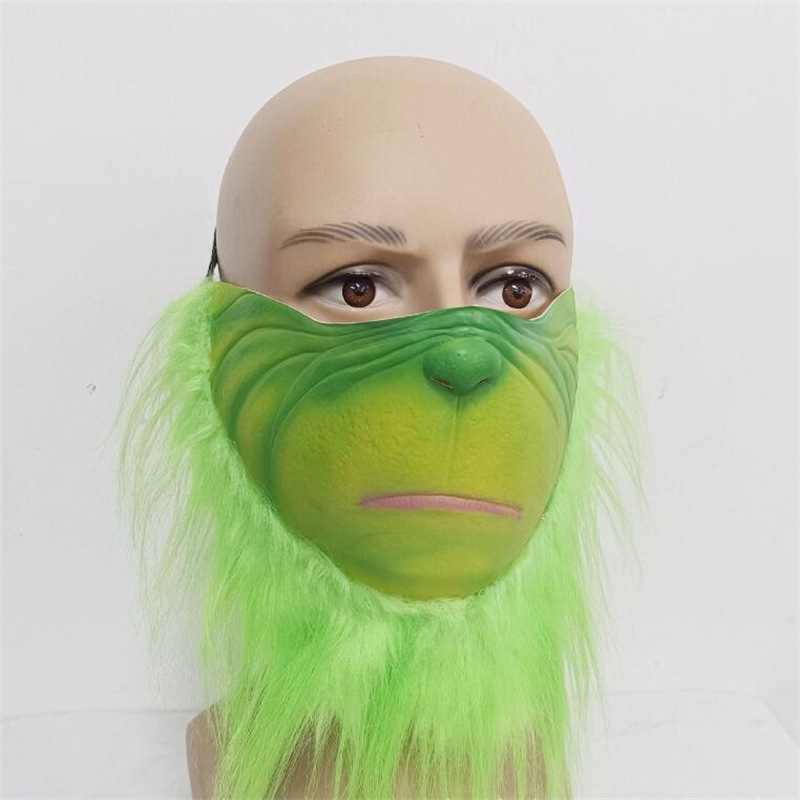 Halloween Cosplay Natale Carnevale Natale Grinch Mezza Maschera Grinch Barba Mostro Verde Maschera Guanti Fantasma_voghion.com