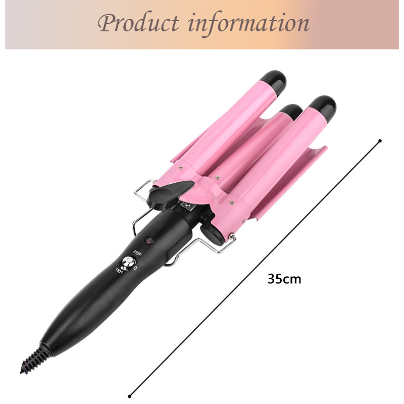 Venta caliente transfronteriza de rizadores de pelo de tres tubos para mujeres, dos marchas para ajustar la temperatura de los rizadores de pelo de palo de pelo rosa y dorado en el dormitorio de rollos de huevo image 5