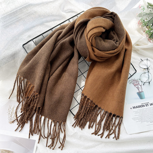 Foreign trade order Amazon double-sided two-color scarf for women winter thickened solid color imitation cashmere scarf shawl for women