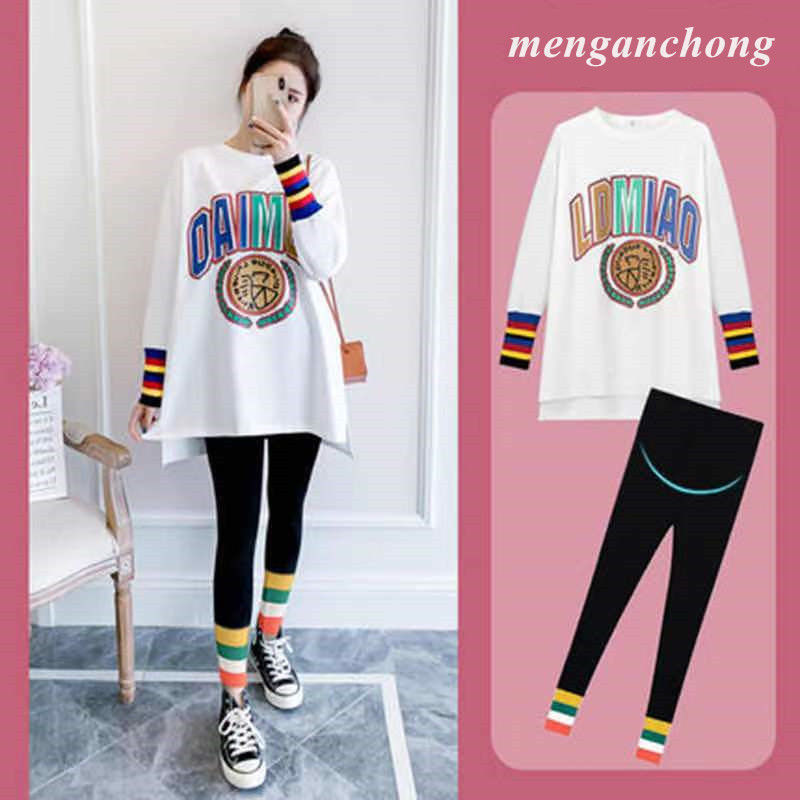 Pregnant women's clothing autumn suit fashion fashion mom autumn two-piece set belly-covering thin top T-shirt does not show pregnant spring and autumn