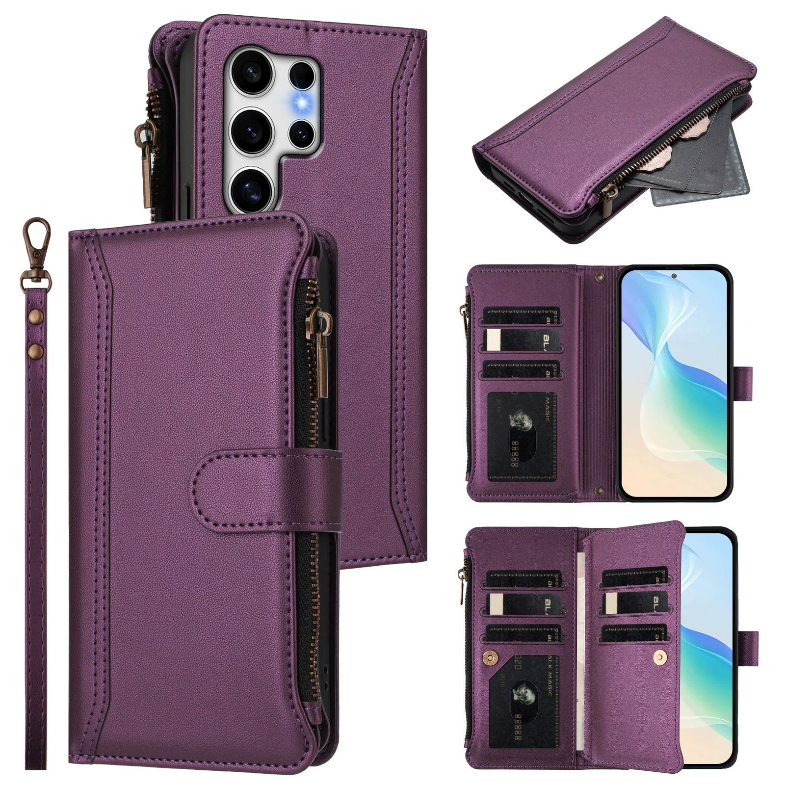 [Совместимо с Tecno Camon 40 pro чехол для телефона с девятью слотами и молнией, отделение для Pova 6 Neo]