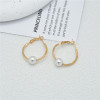 Metal earrings from pearl, European style, bright catchy style